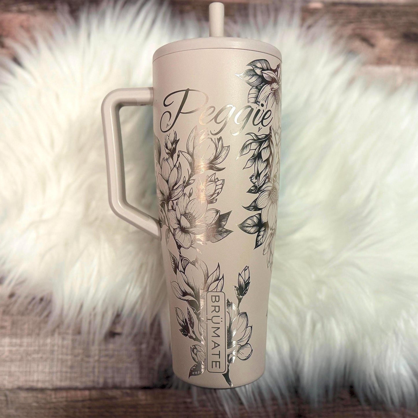 Engraved Brumate Tumbler – Personalized 40 oz Insulated Cup with Magnolia Flower Design