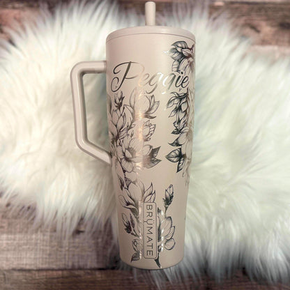Engraved Brumate Tumbler – Personalized 40 oz Insulated Cup with Magnolia Flower Design
