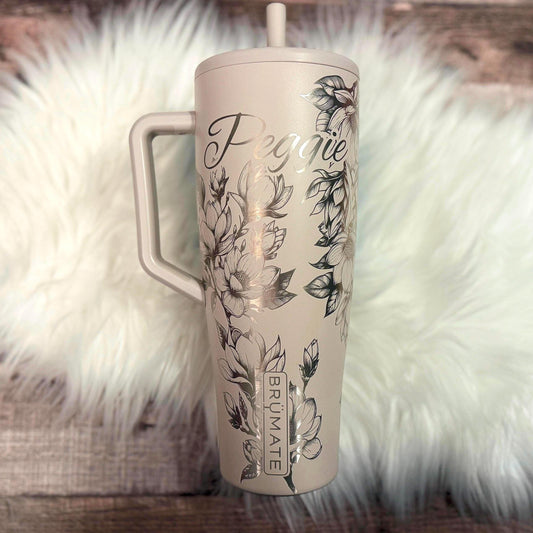 Engraved Brumate Tumbler – Personalized 40 oz Insulated Cup with Magnolia Flower Design