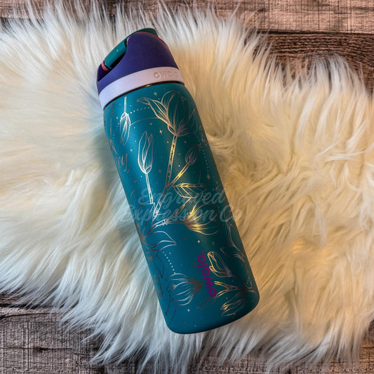 Engraved Owala Tumbler – Personalized Magnolia Floral Design | Leakproof Sports Bottle