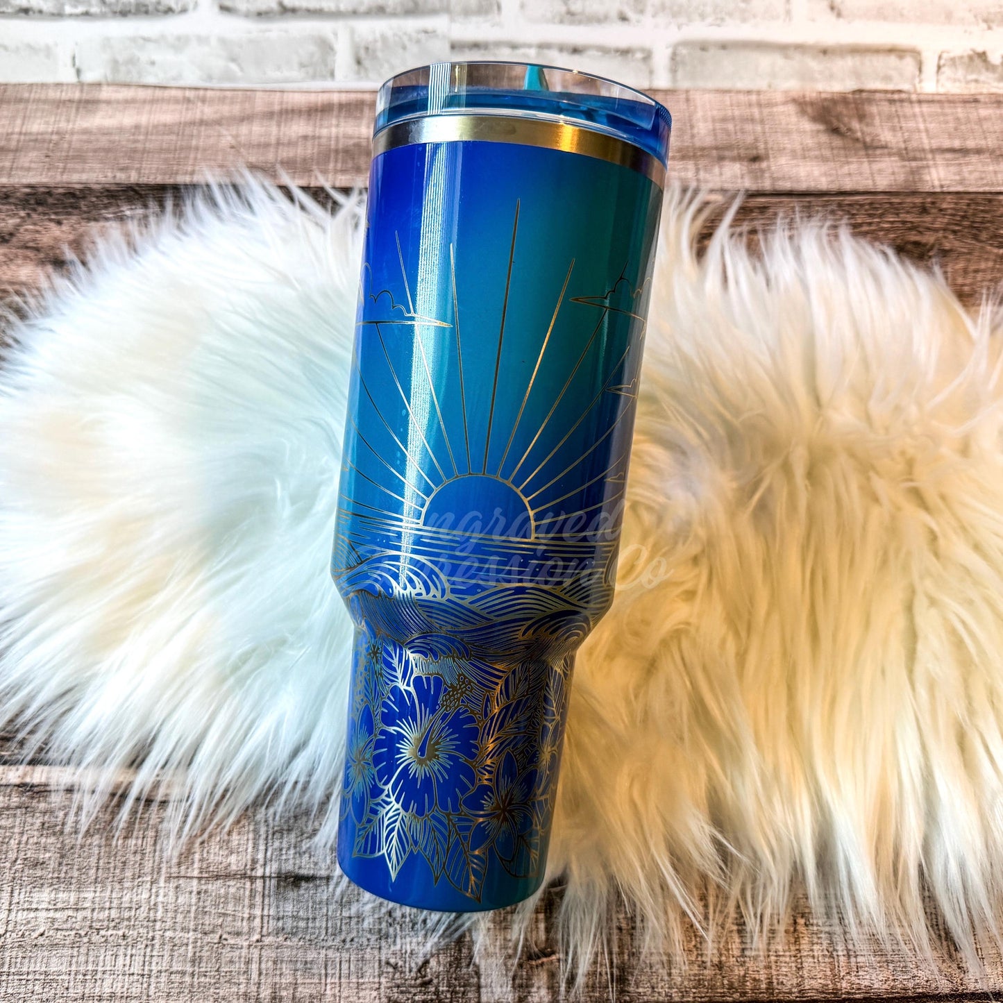 Stanley Seaglass Tumbler - Laser Engraved Beach Design, Durable Stainless Steel Travel Cup