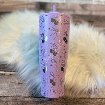 Engraved Brumate Tumbler - Personalized 40oz Cup With Cherry Bow Design, Leak Proof