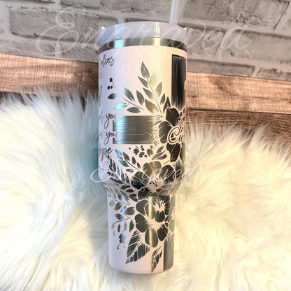 Engraved Stanley Tumbler | Rose Quartz Vacuum Insulated Cup With Jeremiah 29 11 Quote