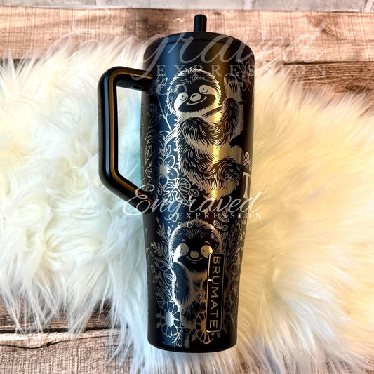 Engraved Brumate Tumbler - Personalized 40 oz Sloth Design Leak Proof Travel Mug