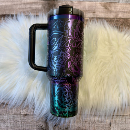 Engraved Stanley Tumbler – Custom Peony Floral Design | Vacuum Insulated Cup