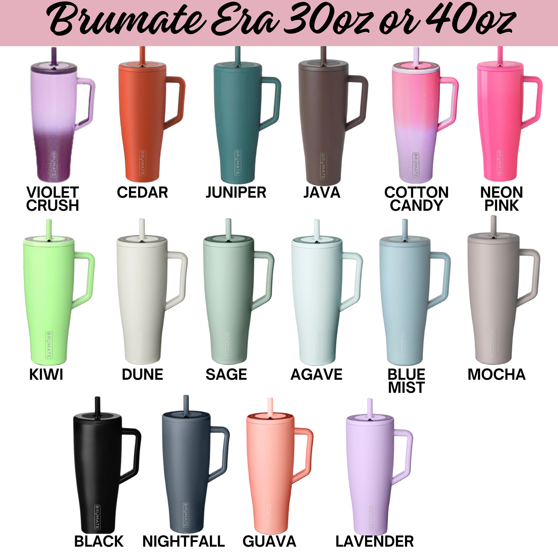 a collection of twelve different colored stainless steel tumblers with straws, arranged in a grid pattern.