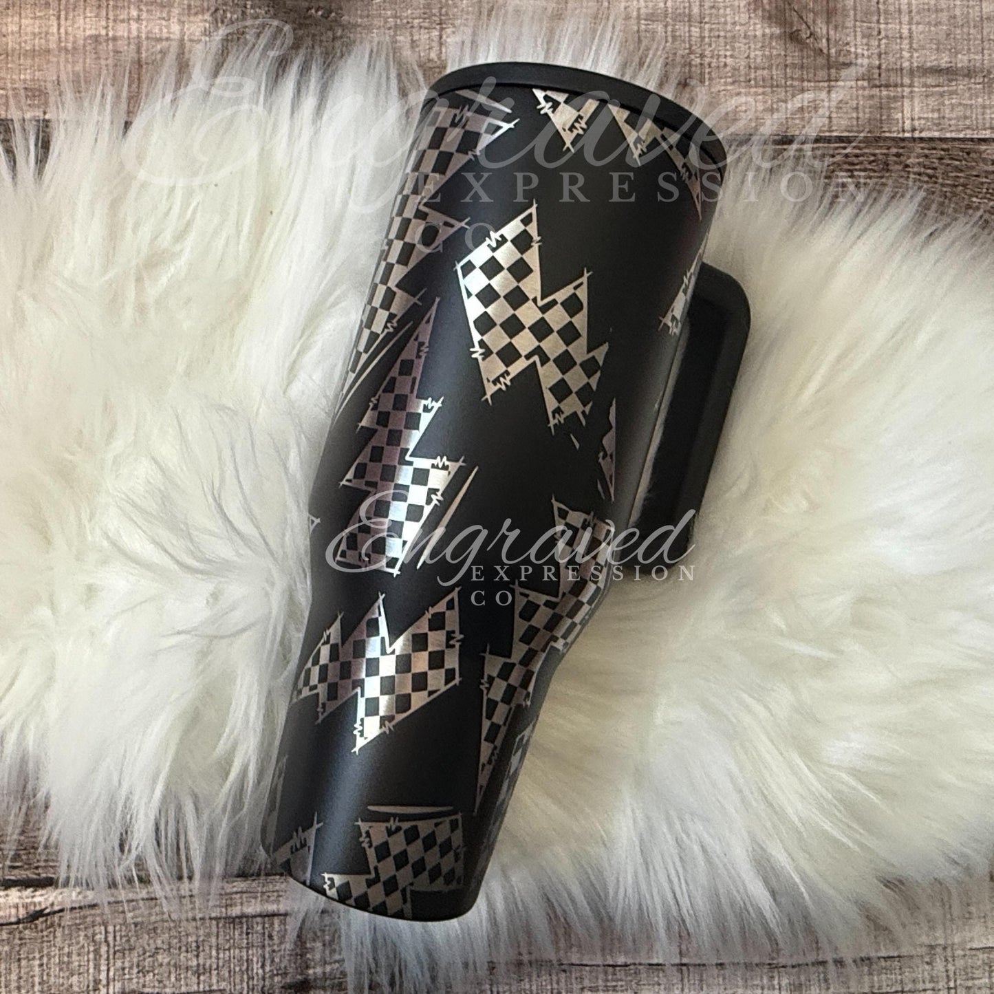 Engraved HydroJug Tumbler – Black Travel Cup with Lightning Bolt Design