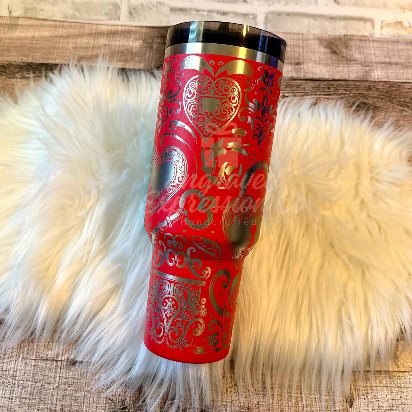 Engraved Stanley Tumbler - 40oz Insulated Cup with Skeleton Key Heart Design