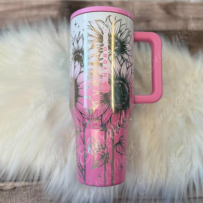Engraved Sunflower Tumbler | Candy Coated Stainless Steel Double Wall Travel Mug