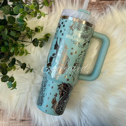 Engraved Stanley Tumbler – Vacuum Insulated Cup With Mandala Woman Design