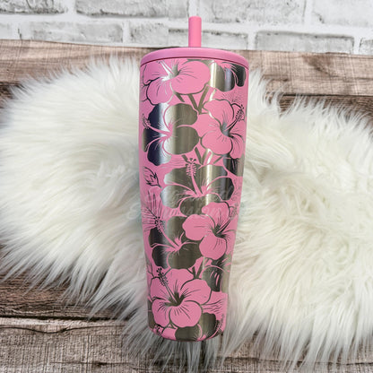 Engraved Brumate Tumbler | Era 40oz Primrose | Laser Engraved Hibiscus Floral Design