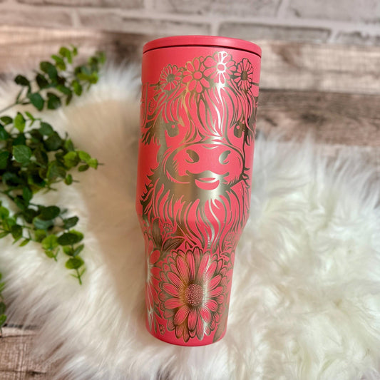 Engraved Highland Cow Tumbler – Personalized 40oz Travel Cup With Custom Name