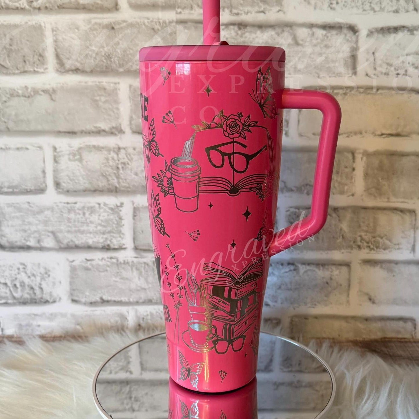 Engraved Brumate Tumbler - Neon Pink 40 oz Insulated Cup | Book Lover Gift