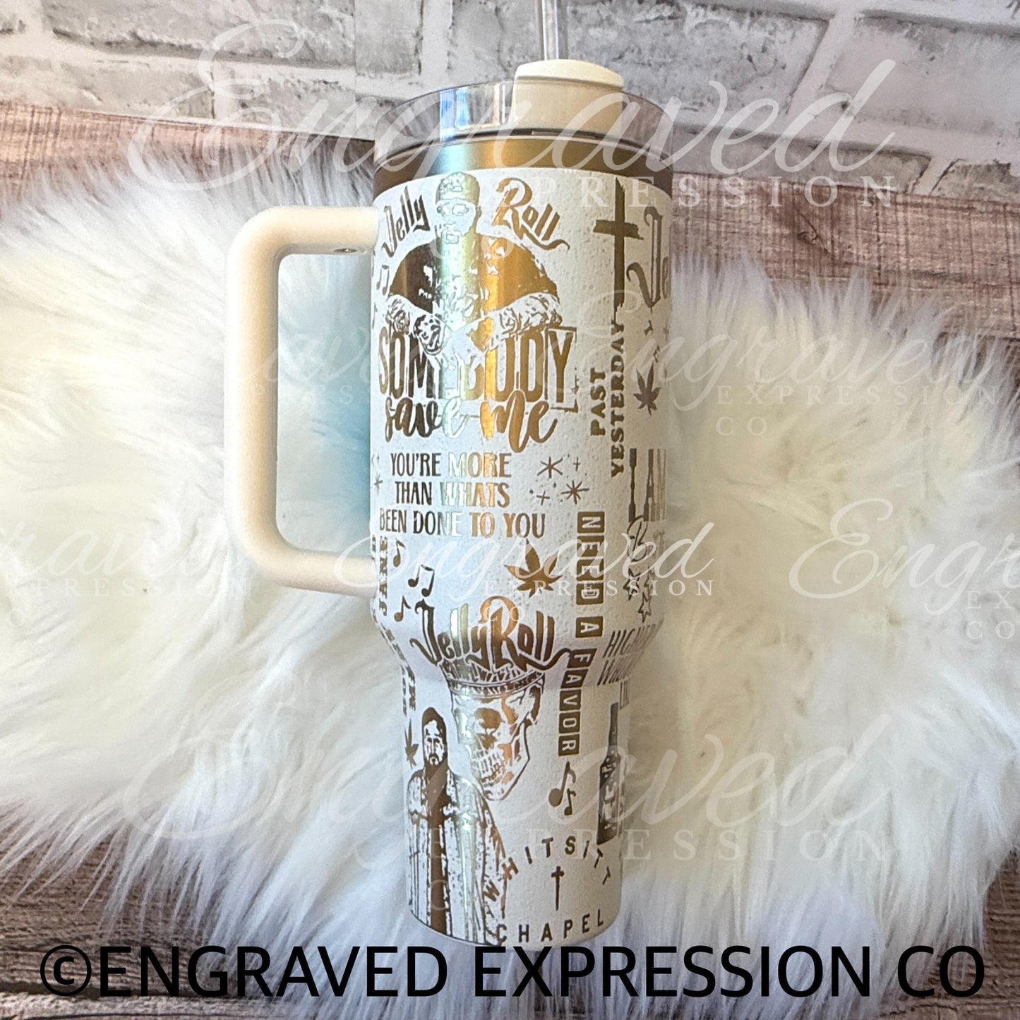 Engraved Stanley Tumbler | Gold Laser Design | Durable Cold Beverage Holder