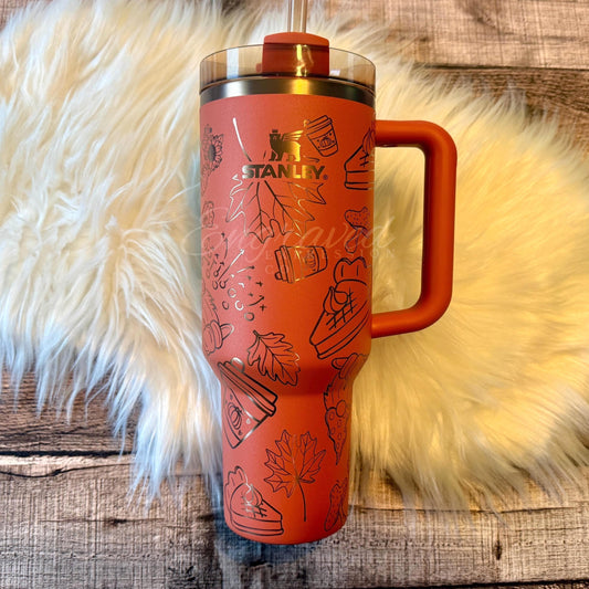 Laser Engraved Tumbler | Copper Stanley Tumbler With Pumpkin Spice Sweater Weather Design