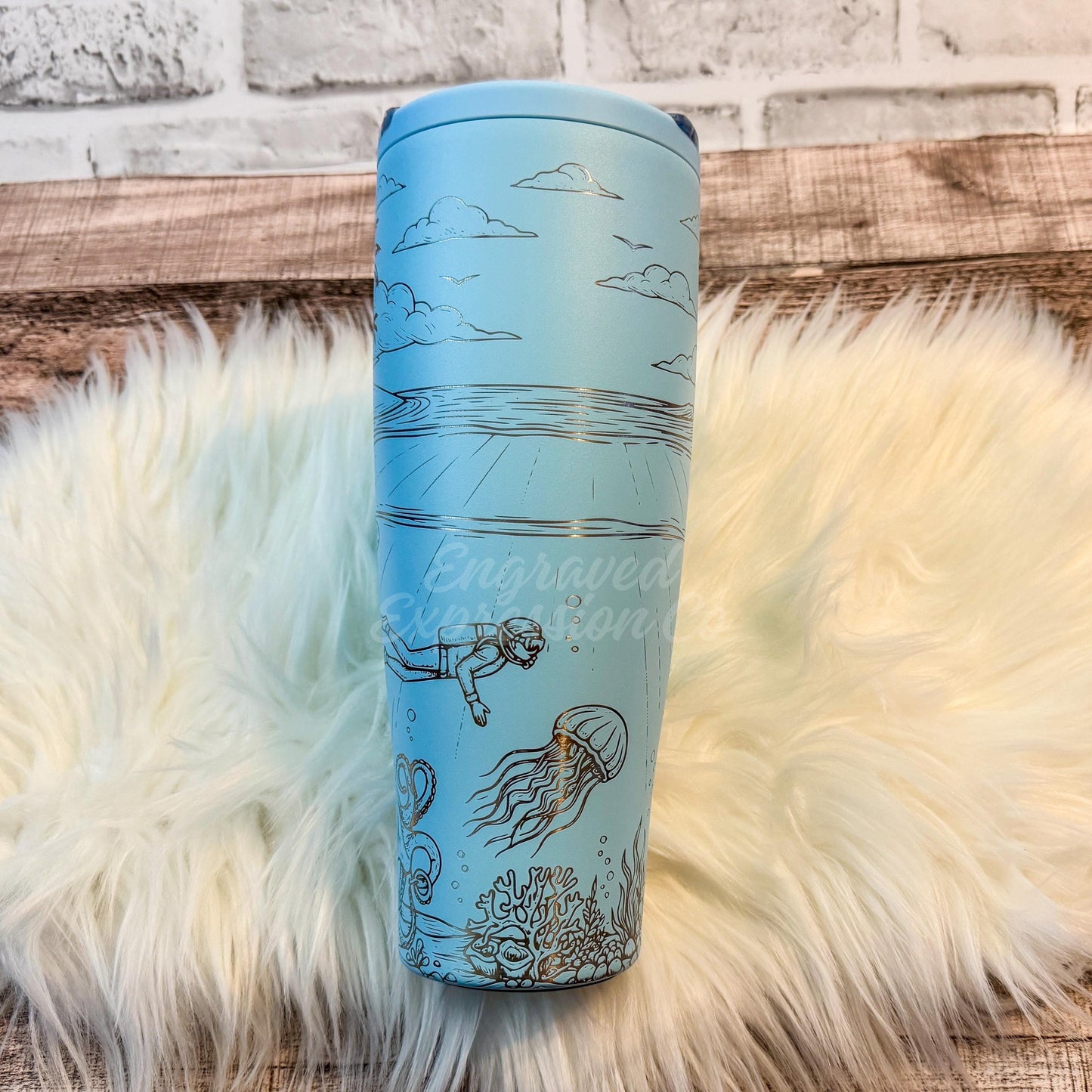 Engraved Brumate Tumbler - Custom 40 oz Summer Drinkware | Full Wrap Ocean Design