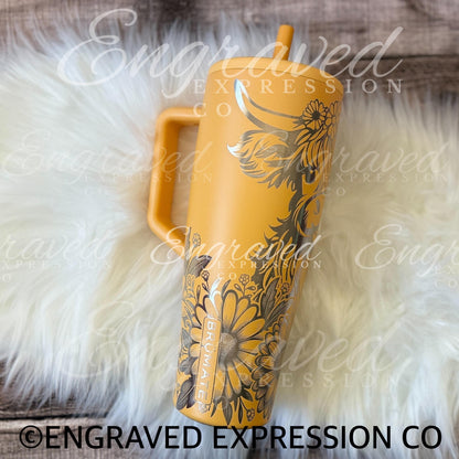 Engraved Brumate Tumbler - Custom Laser Highland Cow Turmeric Cup Gift