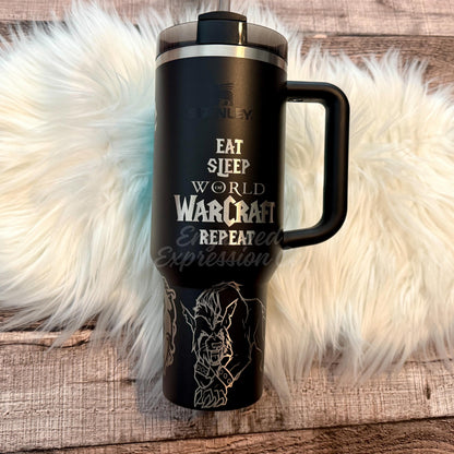 Stanley 40oz Tumbler | Engraved Fantasy Warrior Design - Custom Name, Vacuum Insulated Cup