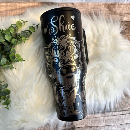 Engraved Highland Cow Tumbler - 40oz Travel Tumbler | Personalized HydroJug Cup