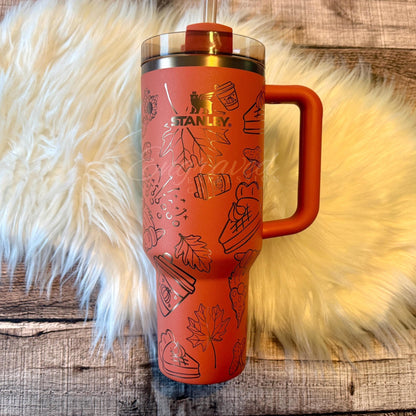 Copper Stanley Tumbler – Laser Engraved Pumpkin Spice Design | Vacuum Insulated Stainless Steel