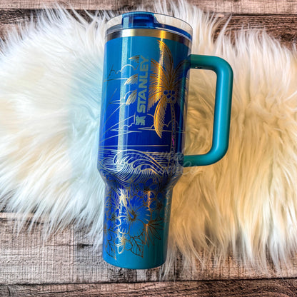 Stanley Seaglass Tumbler - Laser Engraved Beach Design, Durable Stainless Steel Travel Cup