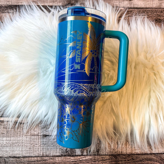 Stanley Seaglass Tumbler - Laser Engraved Beach Design, Durable Stainless Steel Travel Cup