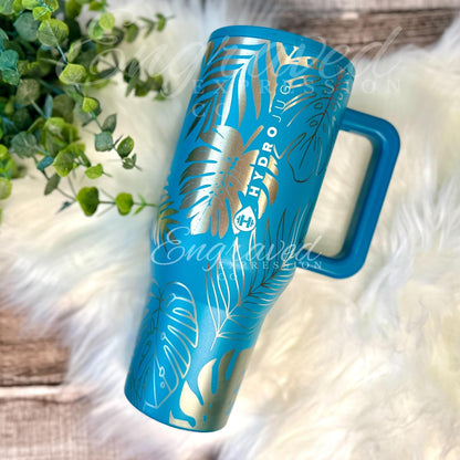 Engraved Hydrojug Traveler - Insulated Stainless Steel Tumbler With Summer Monstera Design