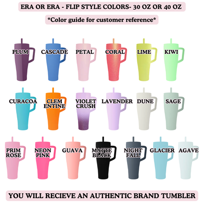 a collection of colorful tumblers, each with a different color and design, arranged in a grid format.