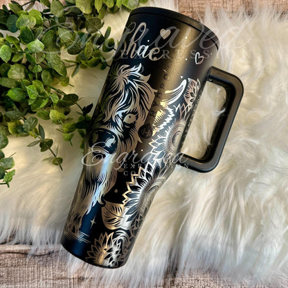 Engraved Hydrojug Tumbler – Highland Cow Design | Sunflower Stainless Steel Travel Mug