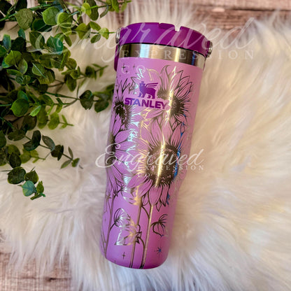 Stanley IceFlow Tumbler – Lilac 30 oz | Engraved Sunflower Design | Back to School Cup
