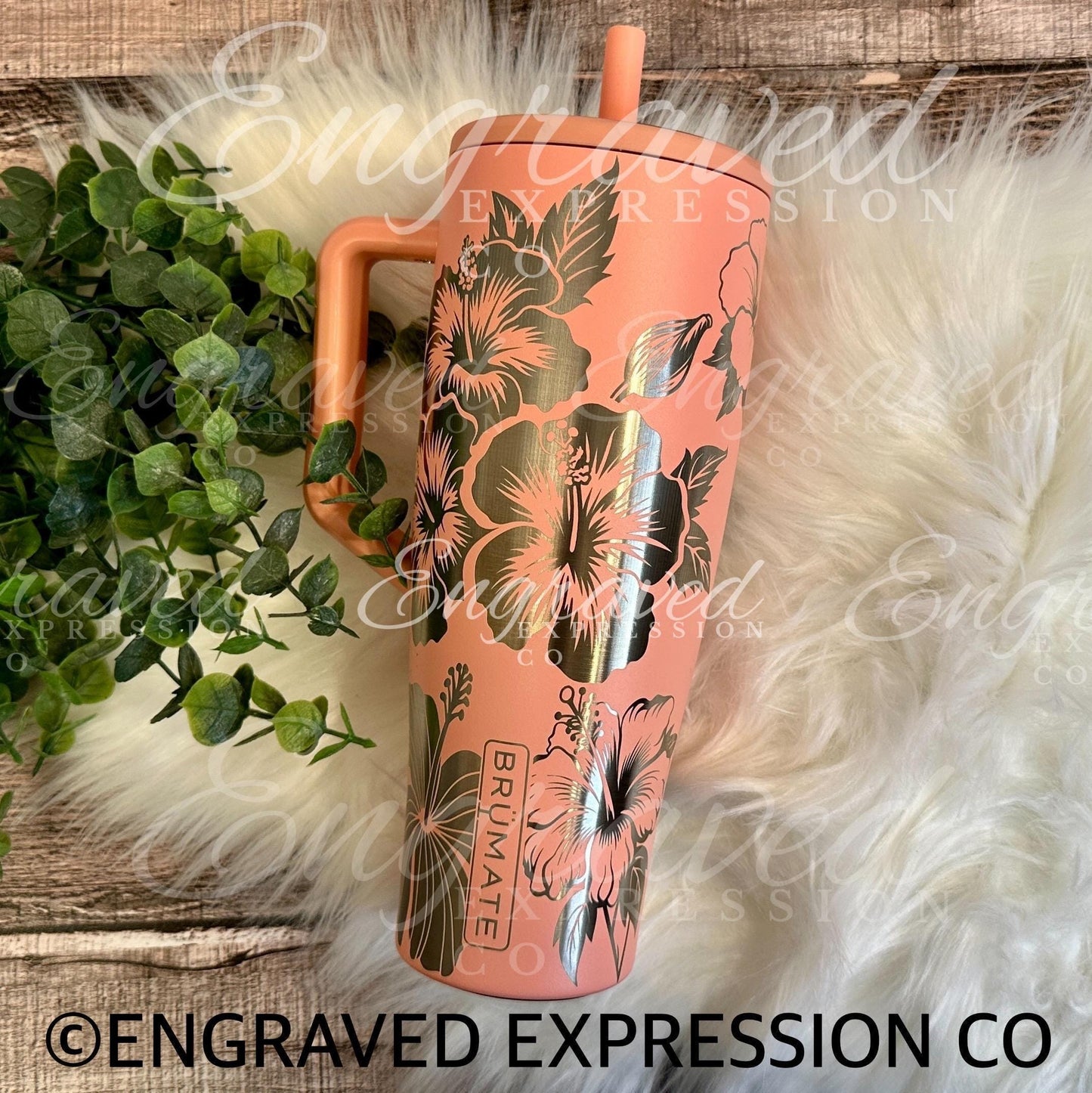 Engraved Brumate Tumbler - 40 oz Leak Proof Floral Stainless Steel Cup With Hawaiian Hibiscus Design