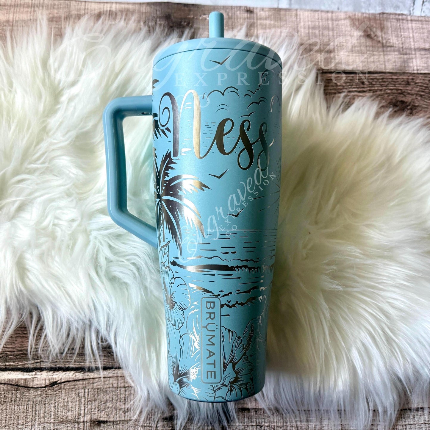 Engraved Brumate Tumbler – Custom Tropical Beach Design | Personalized Travel Mug