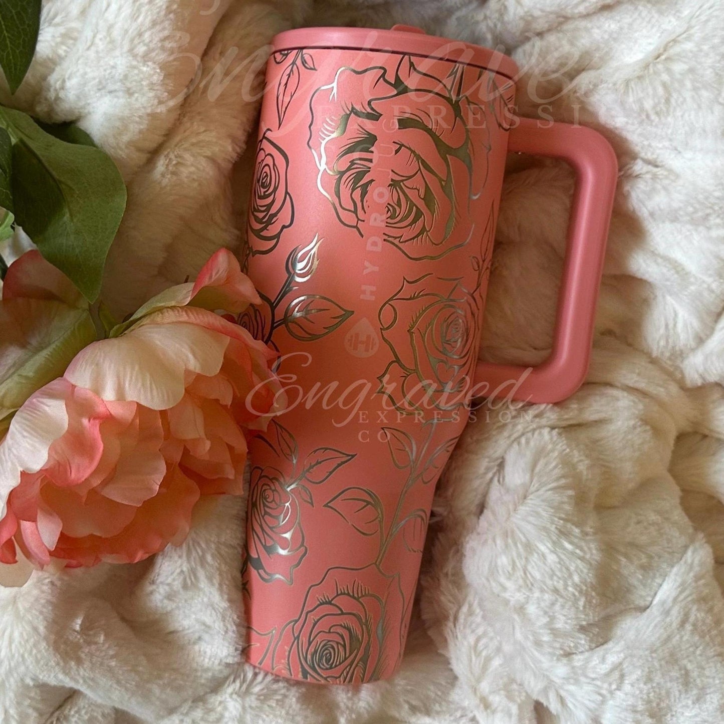 Engraved Hydrojug Tumbler - Summer Peach 40oz Leak Proof Floral Travel Mug