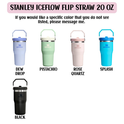 a collection of five Stanley Iceflow Flip Straws in different colors: black, dew drop, pistachio, rose quartz, and splash.