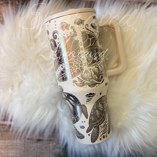 Engraved Hydrojug Tumbler - 40 oz Insulated Cup With Sea Turtle Design, Leak Proof