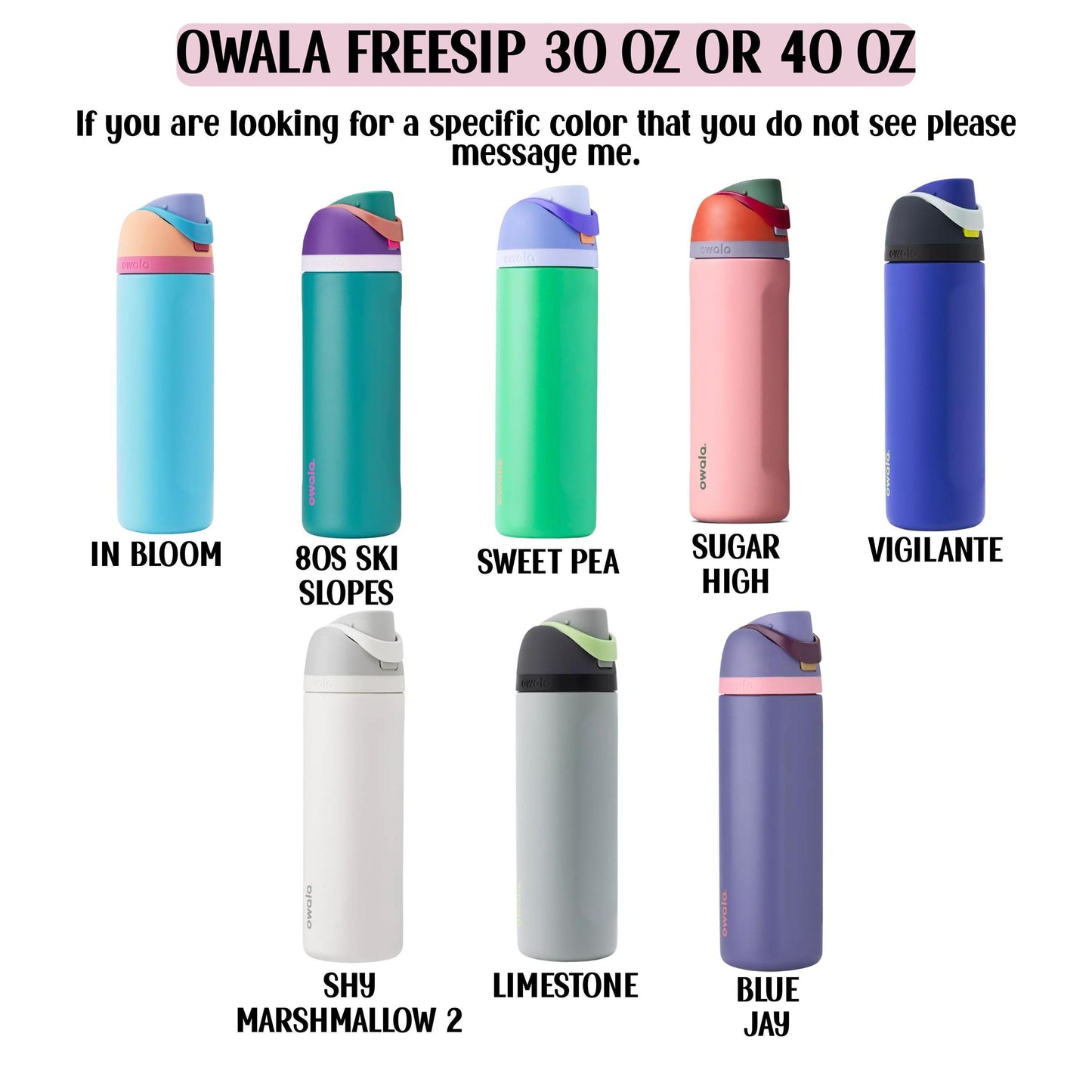 Engraved Owala Bottle - Floral Water Bottle With Rose And Larkspur Design | Vacuum Insulated