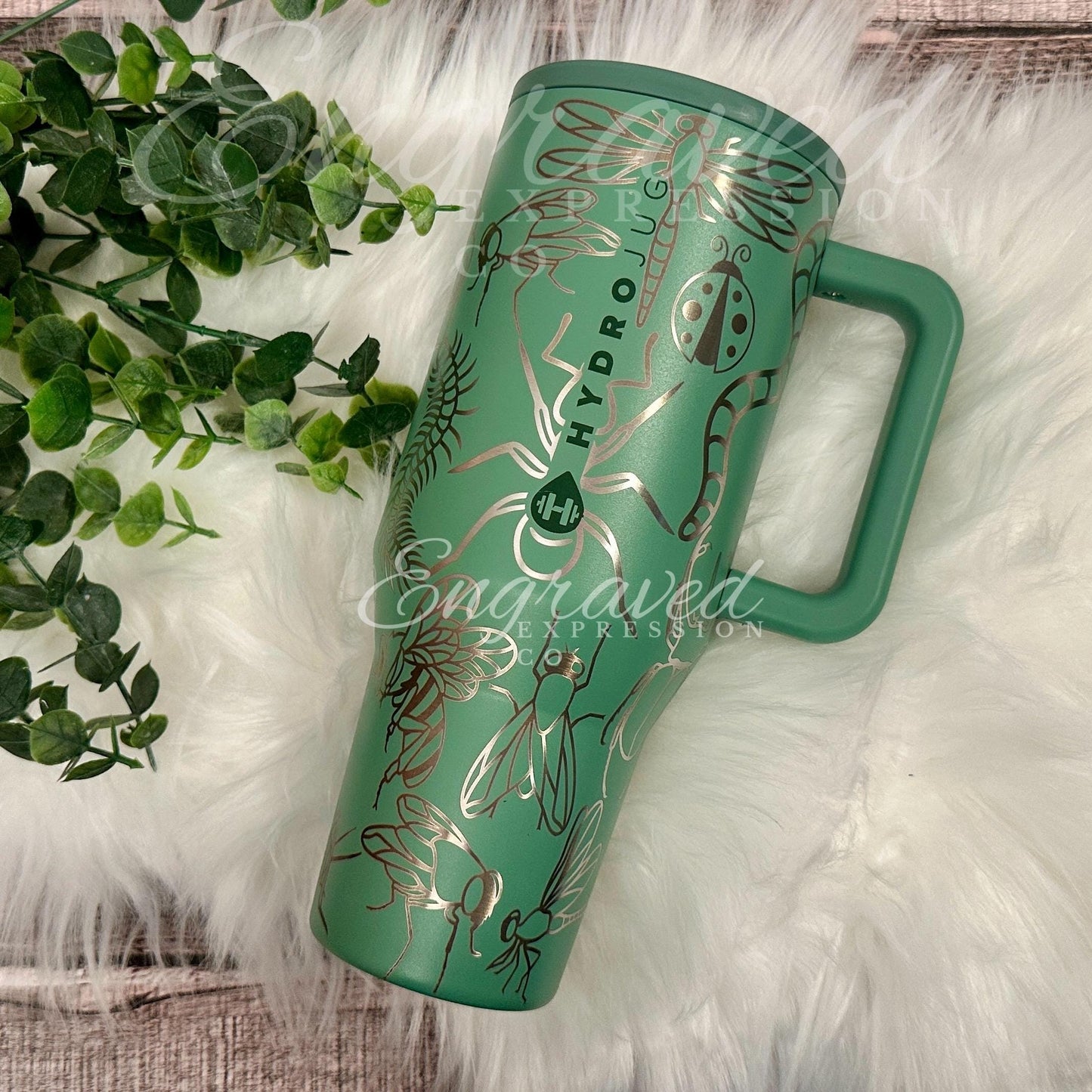 Engraved HydroJug Tumbler - 40oz Insulated Bottle With Custom Name & Insect Design