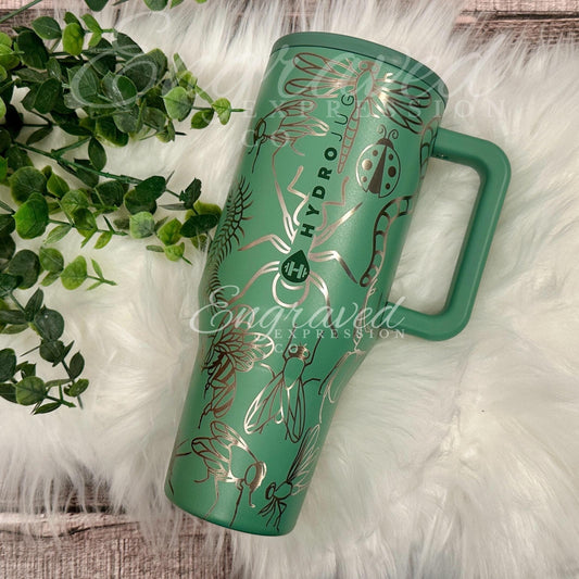 Engraved HydroJug Tumbler - 40oz Insulated Bottle With Custom Name & Insect Design