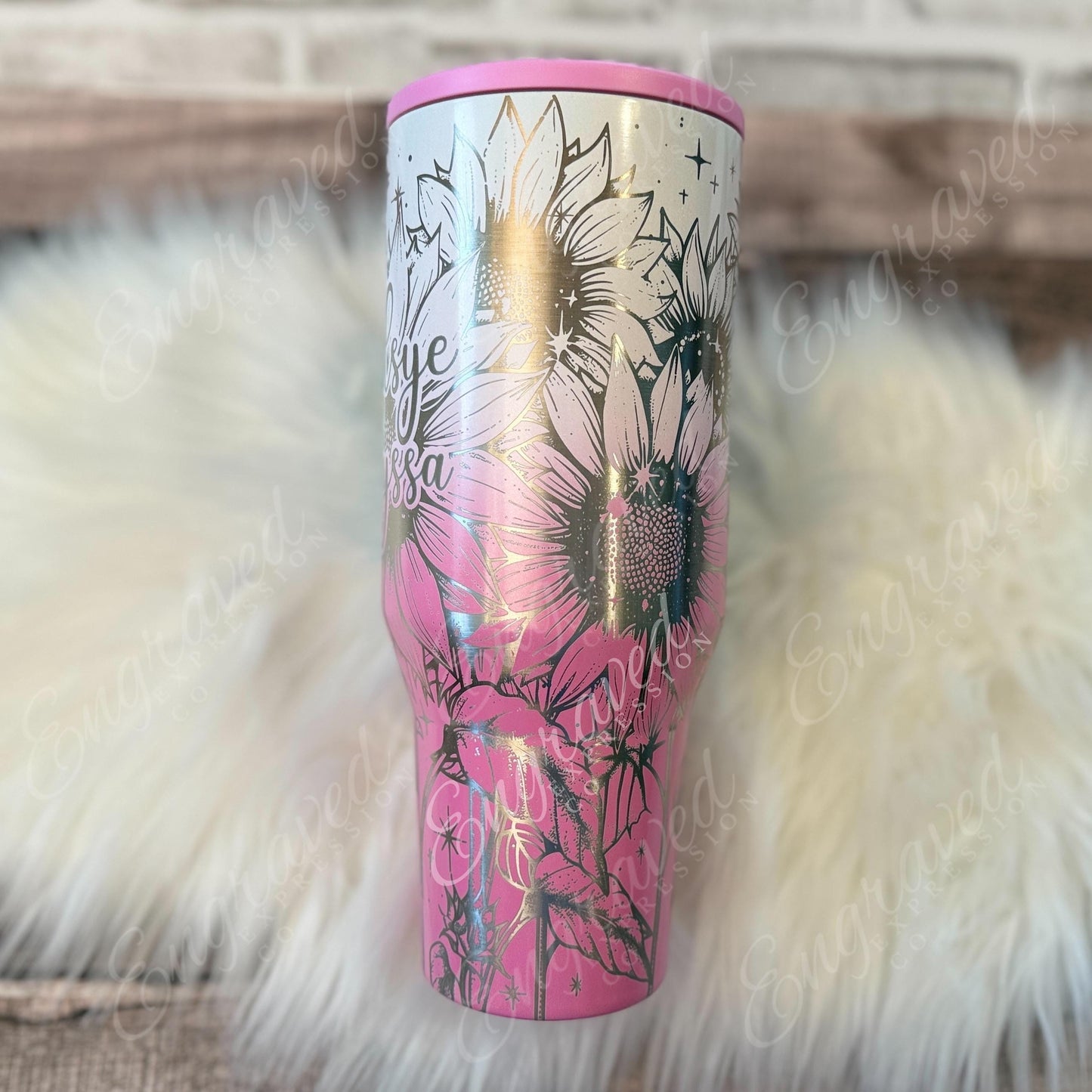 Engraved Sunflower Tumbler | Candy Coated Stainless Steel Double Wall Travel Mug