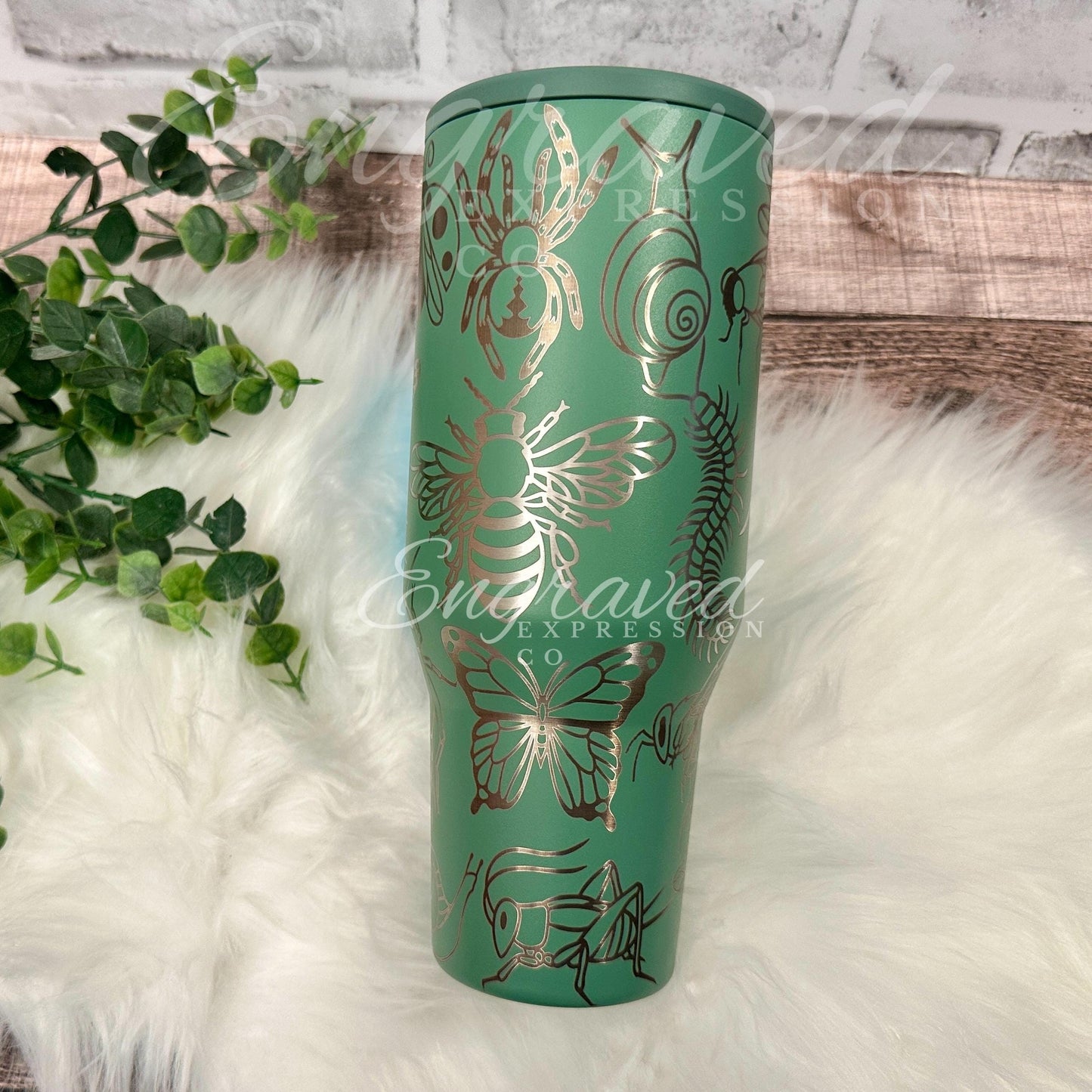 Engraved HydroJug Tumbler - 40oz Insulated Bottle With Custom Name & Insect Design