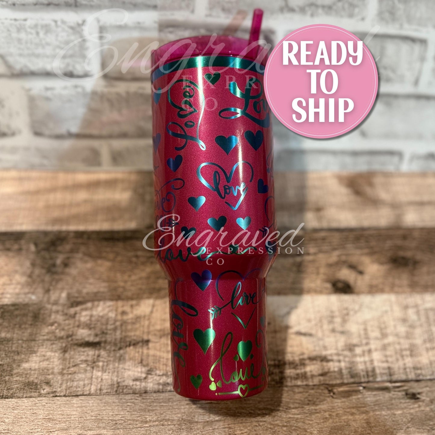 Stanley Quencher Tumbler | Berry Truffle 40oz Stainless Steel | Laser Engraved Love Theme Cup