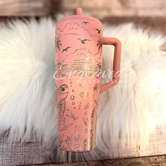 Engraved Brumate Tumbler - Guava 40 oz Insulated Cup with Sea Turtle Design