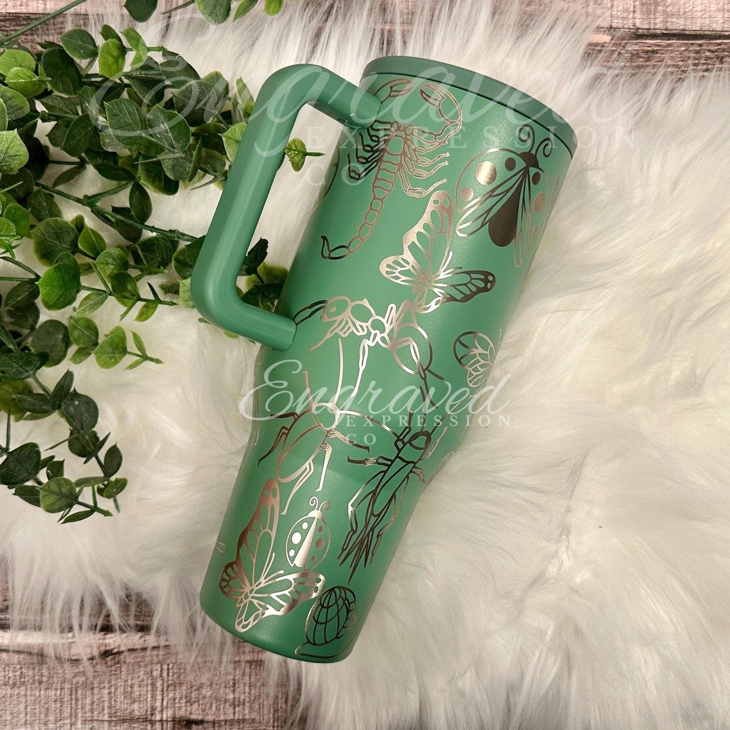 Engraved HydroJug Tumbler - 40oz Insulated Bottle With Custom Name & Insect Design