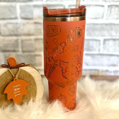 Engraved Stanley Tumbler | Pumpkin Spice Fall Insulated Cup With Copper Wrap
