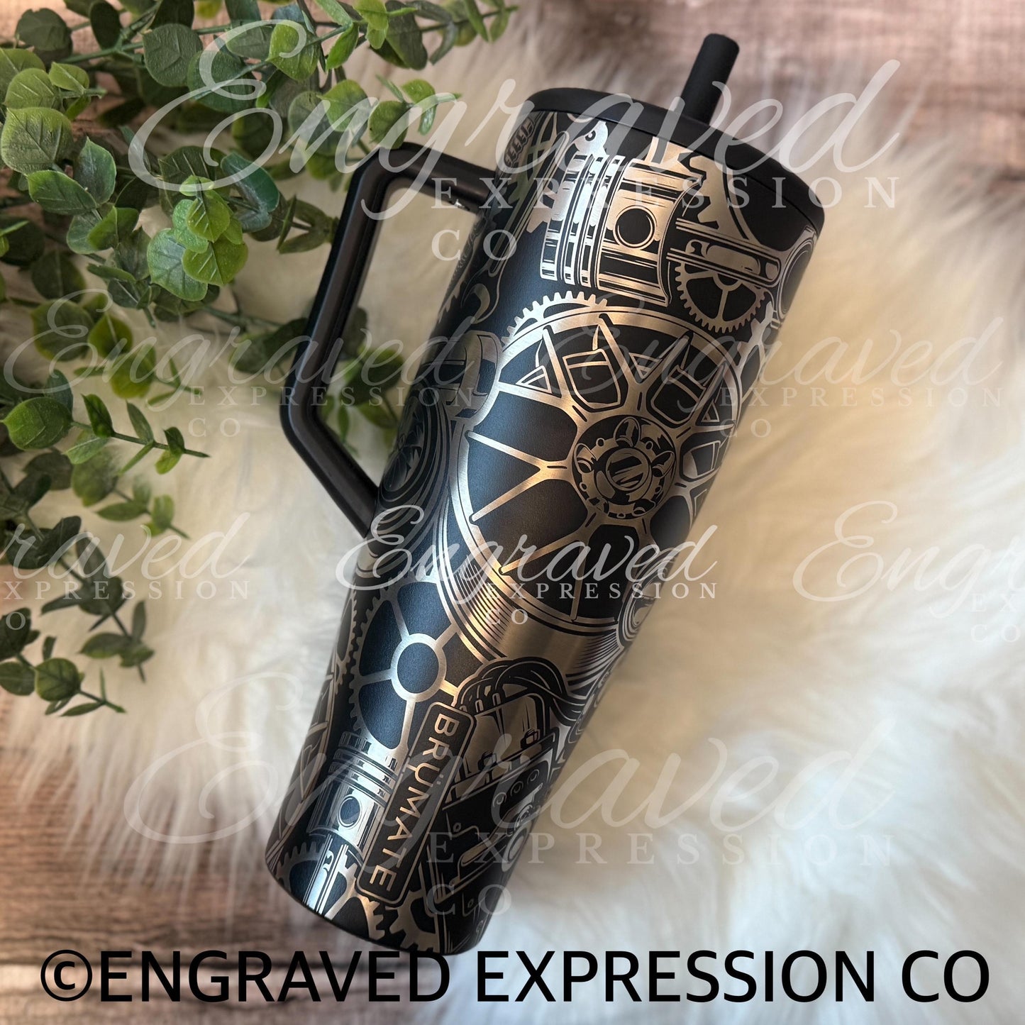 Engraved Brumate Tumbler - Custom Mechanic Gear Design Stainless Steel Cup