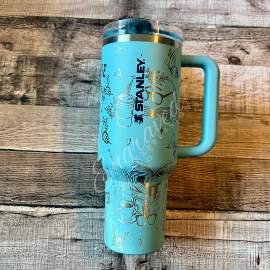 Laser Engraved Tumbler - Stanley Protour Cup With Engraved Reading Design In Agave Color