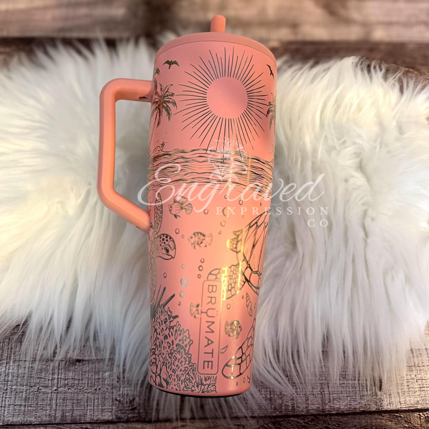 Engraved Brumate Tumbler - Guava 40 oz Insulated Cup with Sea Turtle Design