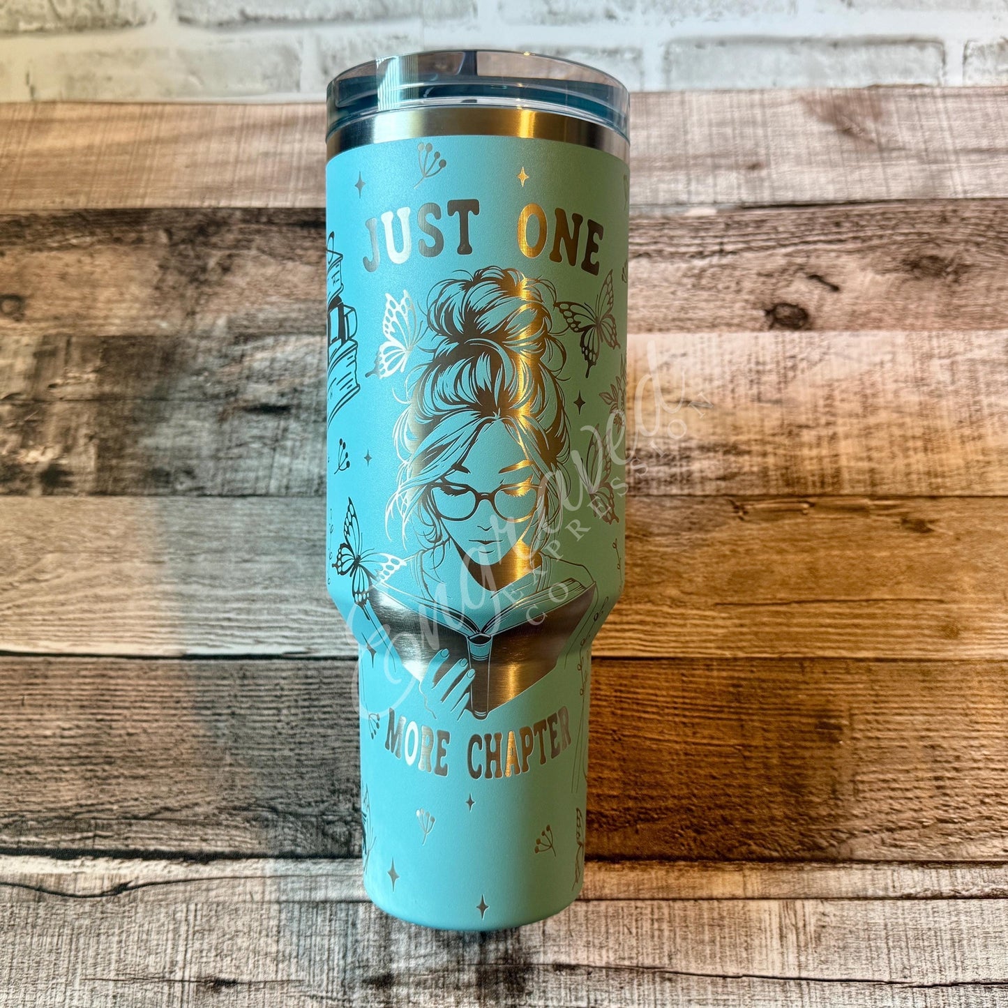 Laser Engraved Tumbler - Stanley Protour Cup With Engraved Reading Design In Agave Color