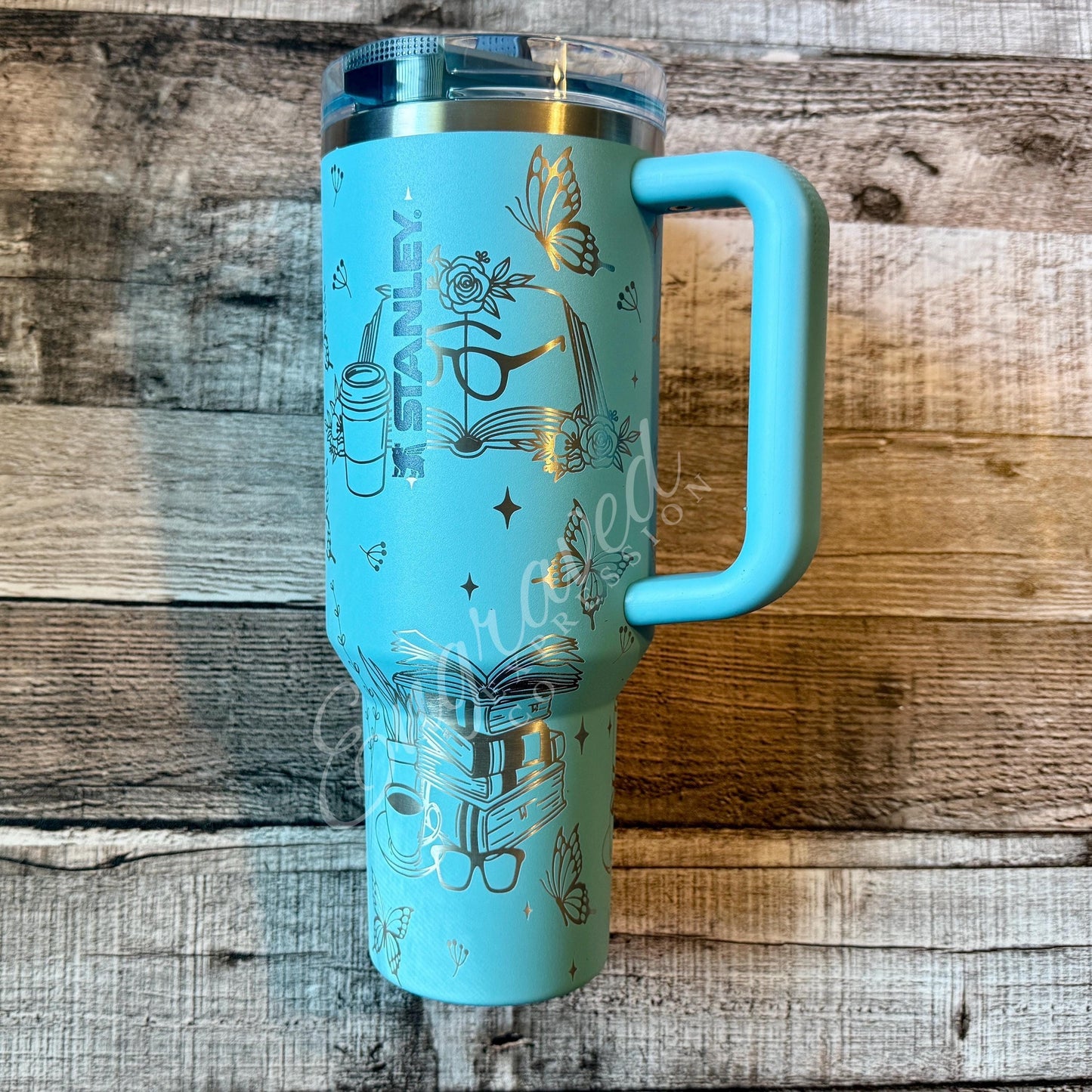 Laser Engraved Tumbler - Stanley Protour Cup With Engraved Reading Design In Agave Color