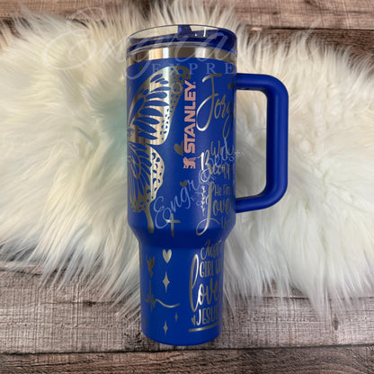 Engraved Stanley Tumbler - Royal Blue Protour Travel Mug with Faith Based Design
